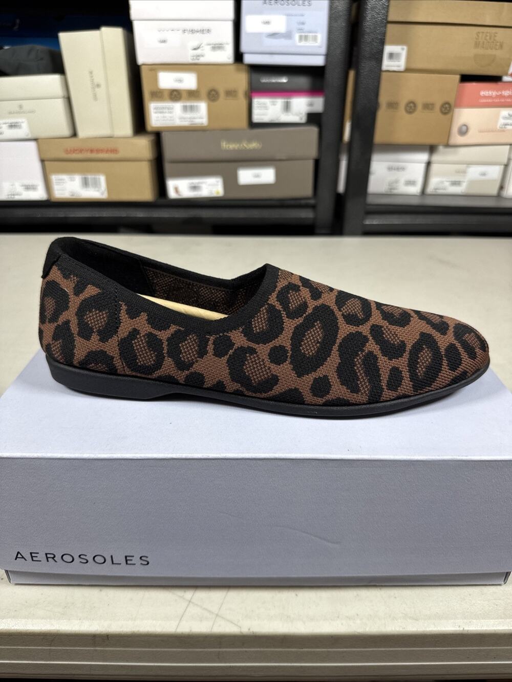 Women's 10 Aerosoles Nathaly Knit Flat, Mocha Jaguar Knit M